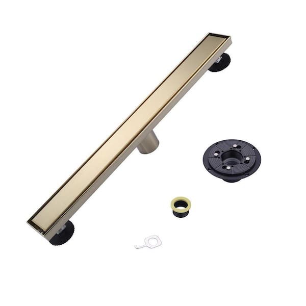 24 in. Stainless Steel Linear Slip in Shower Drain with Removable Cover Grate in Brushed Gold