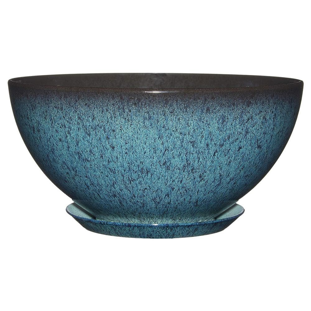 Indigo Speckle Resin 10" Oval Indoor/Outdoor Planter with Drainage