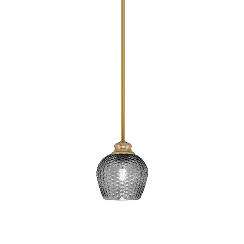 Tyler 60-Watt 1-Light New Age Brass Stem Mini Pendant Light with Smoke Text