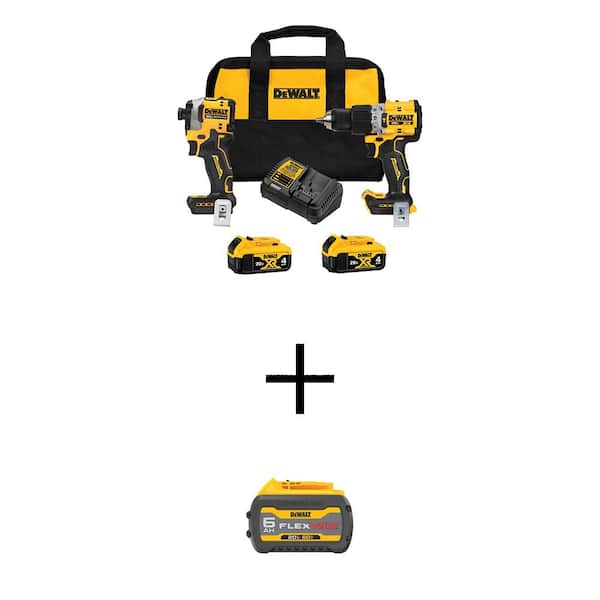 DEWALT 20V MAX XR Hammer Drill and ATOMIC Impact Driver 2-Tool Cordless Combo Kit with 6Ah Battery (2)4Ah Batteries and Charger