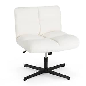 Fabric Imitation Lamb Fleece Adjustable Height Ergonomic Armless Office Chair in White with Cross Legged