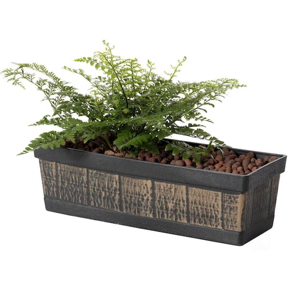 Gardenised Small Brown Outdoor and Indoor Rectangle Trough Plastic Planter Box, Vegetables or Flower Planting Pot