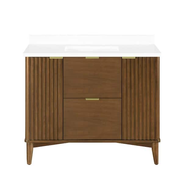 Gabi 42 in. Single Sink Freestanding Warm Walnut Bath Vanity with White Engineered Stone Top
