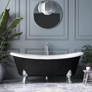 Victoria 67 in. Modern Luxury Acrylic Oval Shaped Freestanding Double Slipper Clawfoot Non-Whirlpool Bathtub in Black
