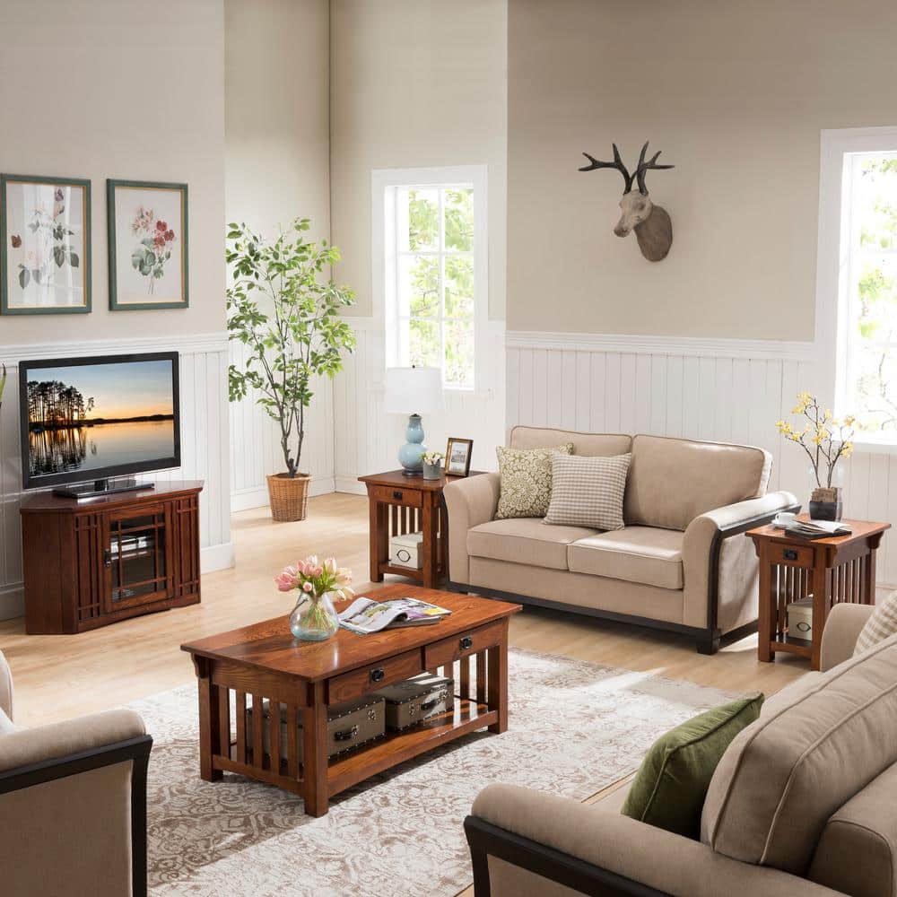 Mission Solid Oak Rectangular Coffee Table with Storage - Medium Oak