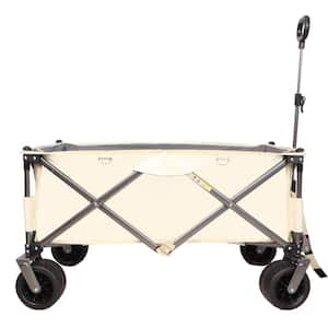 6.2 cu. ft. Steel Folding Wagon Beach Serving Shopping Trolley Garden Cart in Antique White & Gray