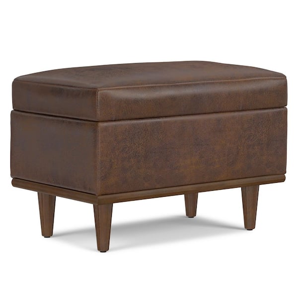 Shiloh 26 in. Wide Transitional Contemporary Small Storage Ottoman in Distressed Chestnut Brown Vegan Faux Leather