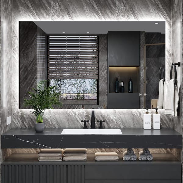 Cesicia 40 in. W x 24 in. H Rectangular Frameless Wall Mount Bathroom Vanity Mirror with LED Backlight 3-Colors Dimmable