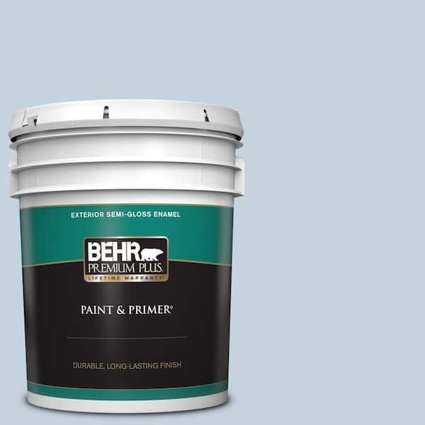 BEHR PREMIUM PLUS 5 gal. #570E-2 Velvet Sky Semi-Gloss Enamel Exterior Paint & Primer