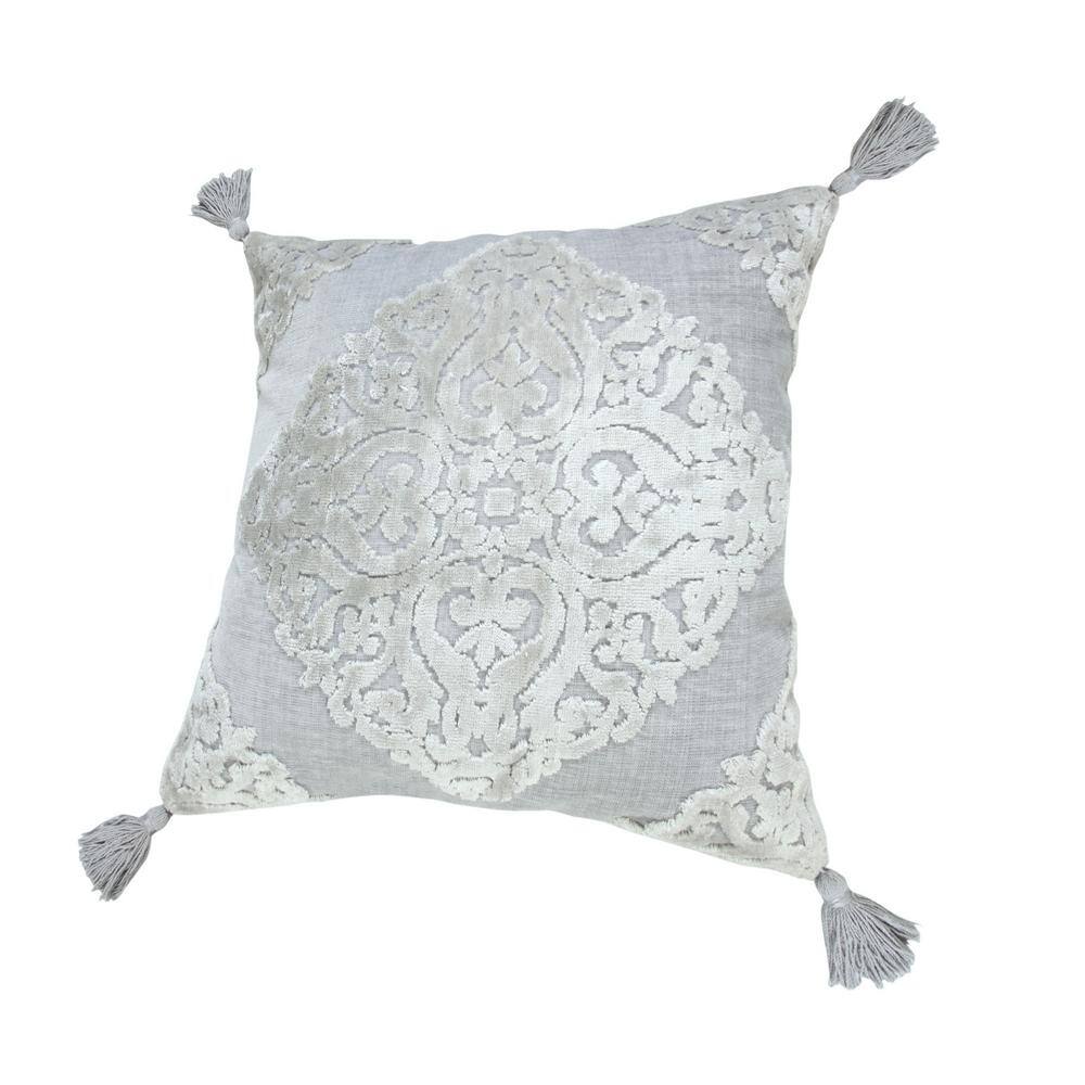20" Silver Gray Textured Medallion Throw Pillow