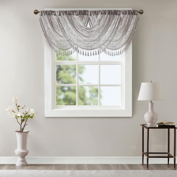 Madison Park Iris 46 in. L x 38 in. W in Grey Polyester Light Filtering Valance
