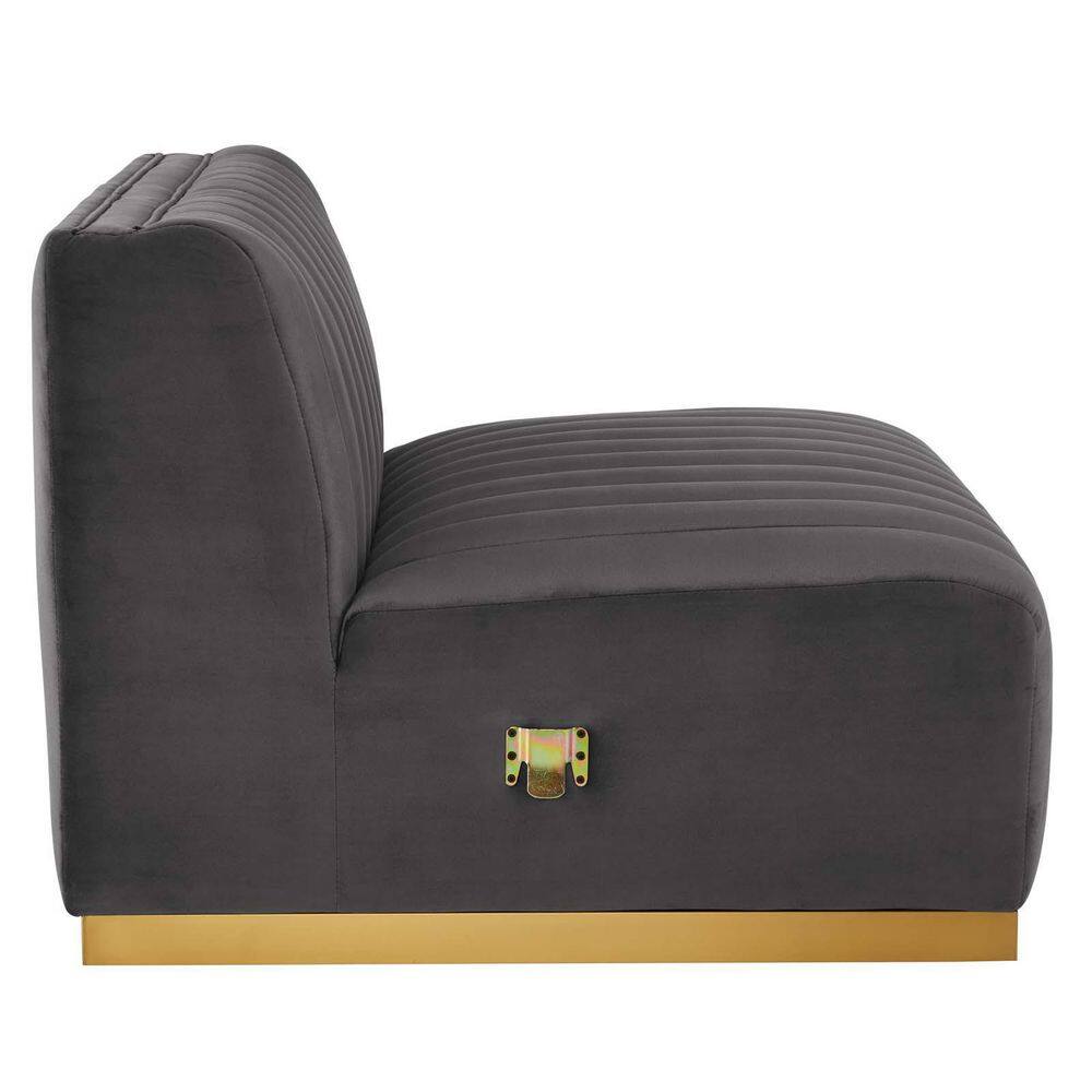 Gold Gray Velvet Slipper Chair with Channel Tufting