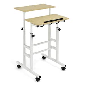 24 in. Natural Mobile Standing Desk Rolling Adjustable Laptop Cart Home Office