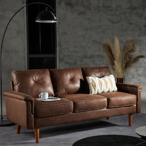 Zephyr 72 in. Straight Arm Polyester Fabrics Modern Rectangle 3-Seater Upholstered Sectional Sofa in Dark Brown