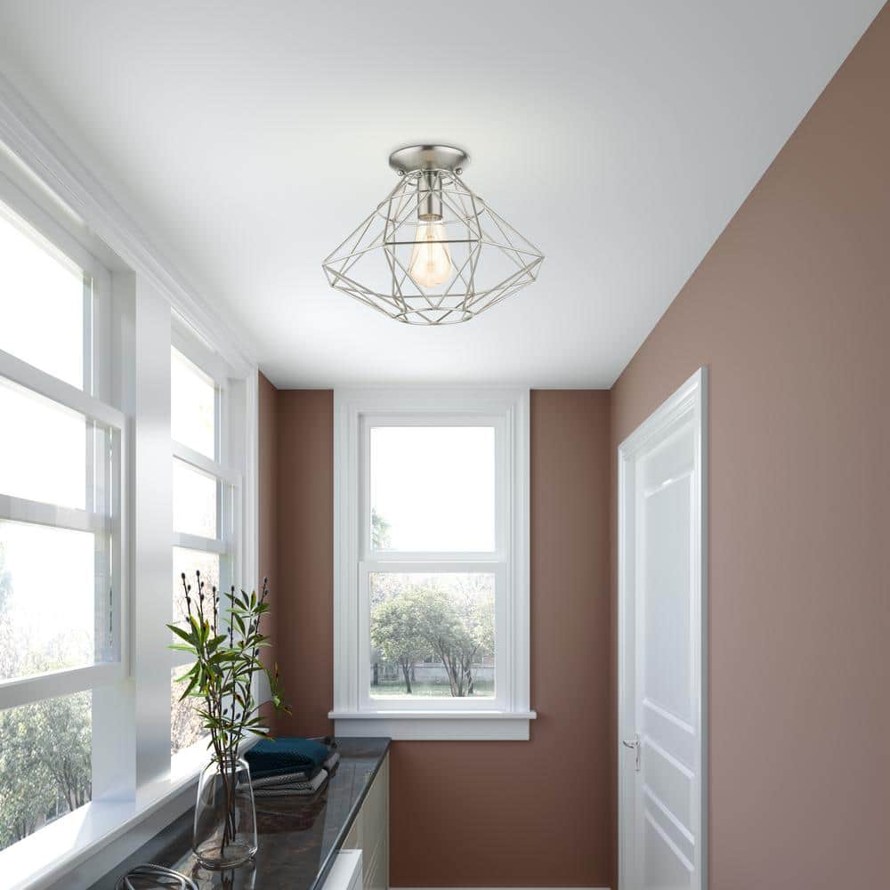 Modern Brushed Nickel Geometric Single-Light Flush Mount
