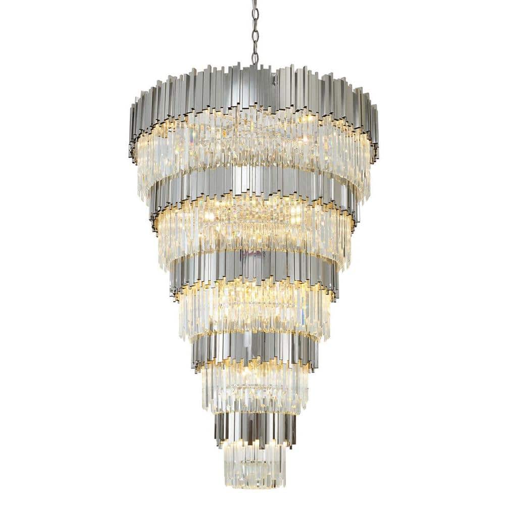 Uly 60-Light Dimmable Integrated LED Chrome Crystal Empire Chandelier for L