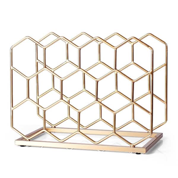 14-Bottle Gold 15.3 in. W Metal Wine Rack, Countertop Freestanding Modern Gold Metal Wine Rack, Powder Coating