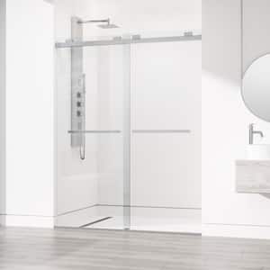 Houston 56 to 60 in. W x 76 in. H VMotion Sliding Frameless Shower Door in Stainless Steel with 3/8 in. Clear Glass