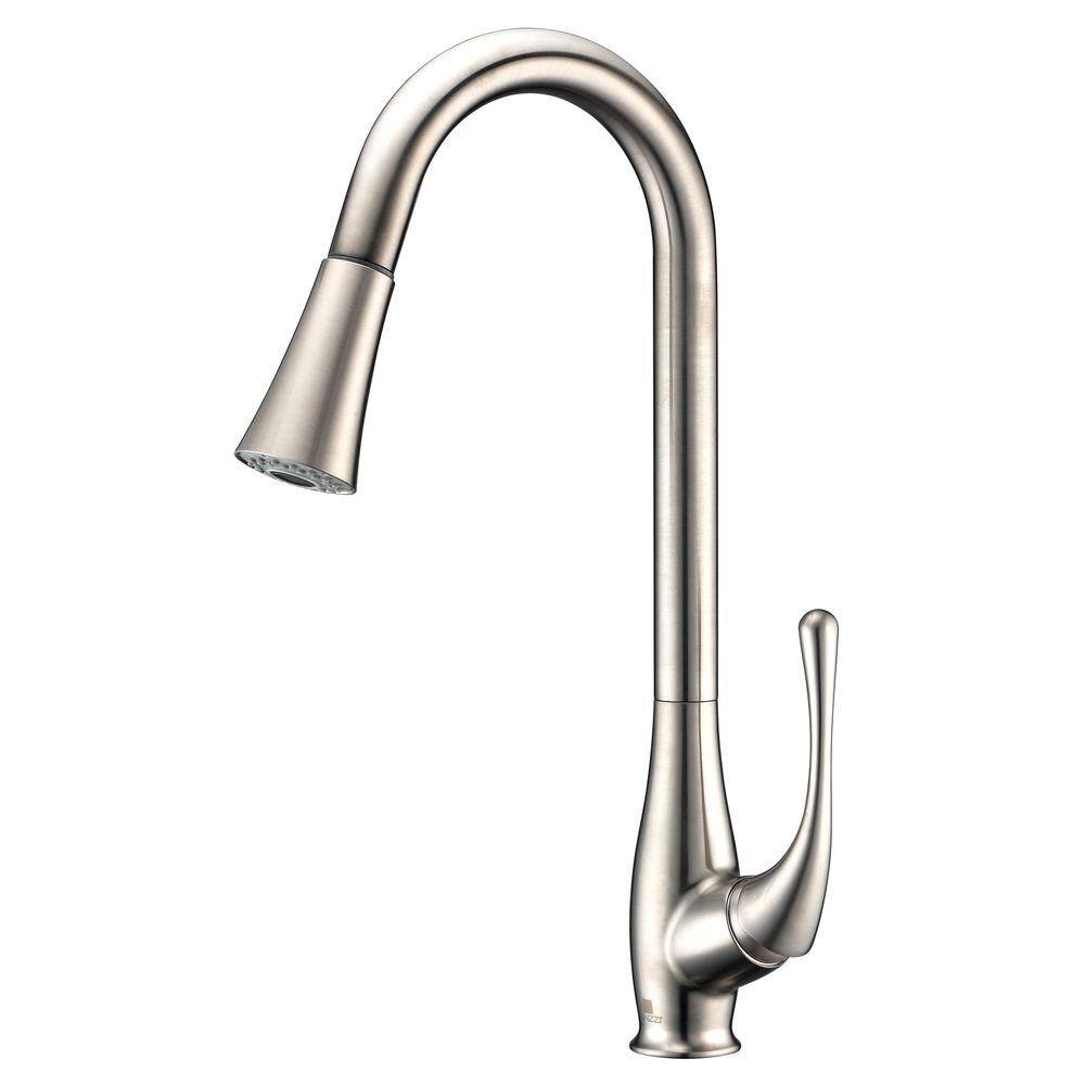 Anzzi Singer Series Single Handle Pull Down Sprayer Kitchen Faucet In Brushed Nickel Kf Az042 The Home Depot