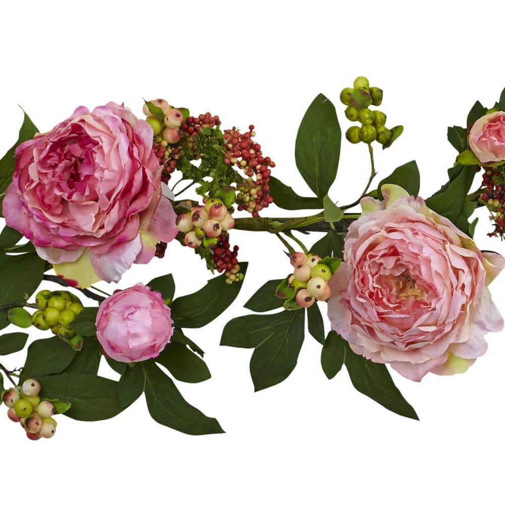 Springtime Elegance 31" Multicolor Peony & Berry Outdoor Garland