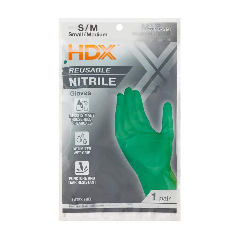 HDX Green 11 mil Reusable Nitrile Glove - S/M 24135-012 - The Home