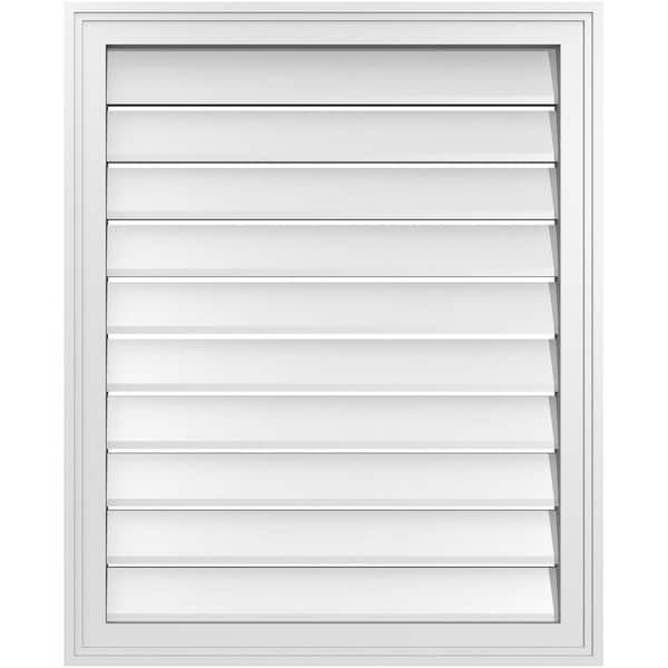 Ekena Millwork 26 in. x 32 in. Vertical Surface Mount PVC Gable Vent: Functional with Brickmould Frame