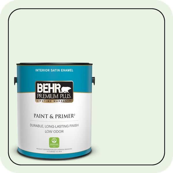 BEHR PREMIUM PLUS 1 gal. #450C-1 Dinner Mint Satin Enamel Low Odor Interior Paint & Primer