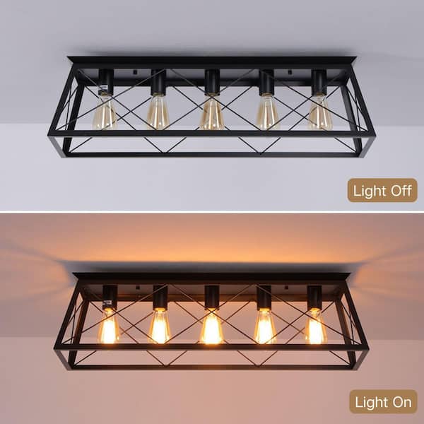 Tresson 31.5 in. 5-Light Modern Farmhouse Matte Black Metal Flush Mount Ceiling Light for Living Room Kitchen Island