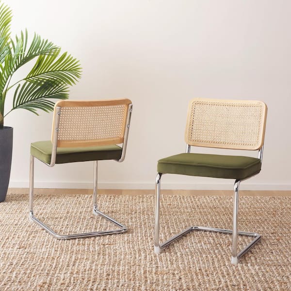 SAFAVIEH Coralia Olive/Natural 16.54 in. Rattan Dining Chair Set of 2