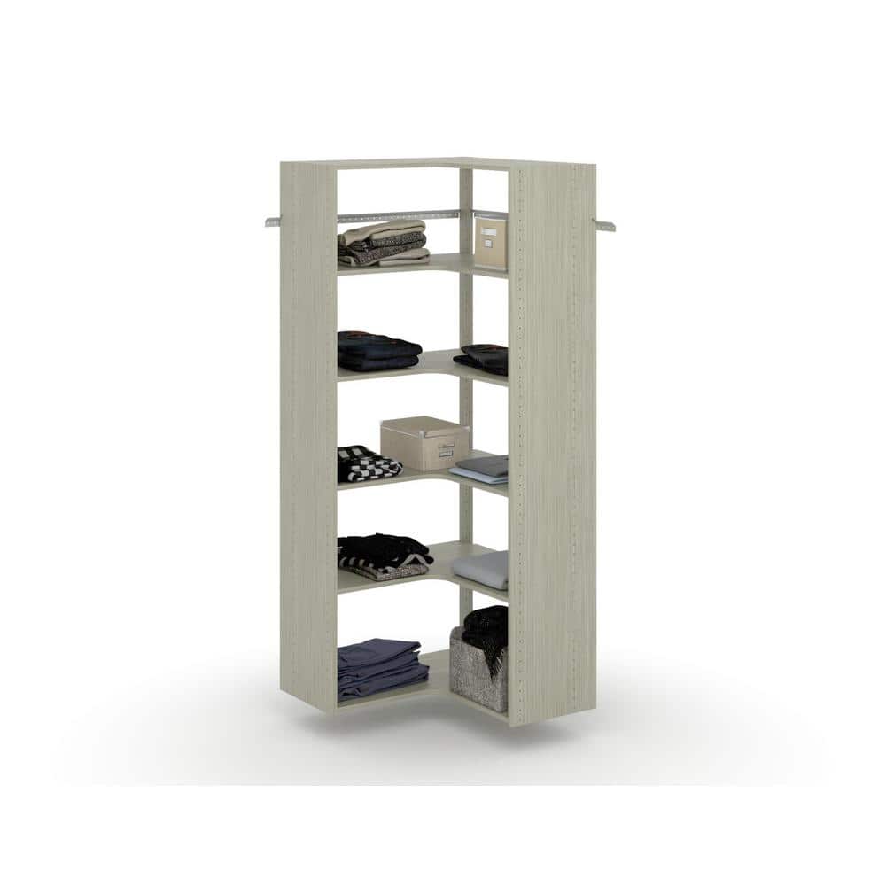 Weathered Gray Corner Closet Organizer with Adjustable Shelves