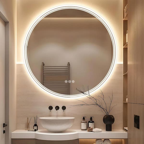 36 in. W x 36 in. H Round LED Anti-Fog Frameless With Front Light And Backlight Wall Mirror Bathroom Vanity Mirror