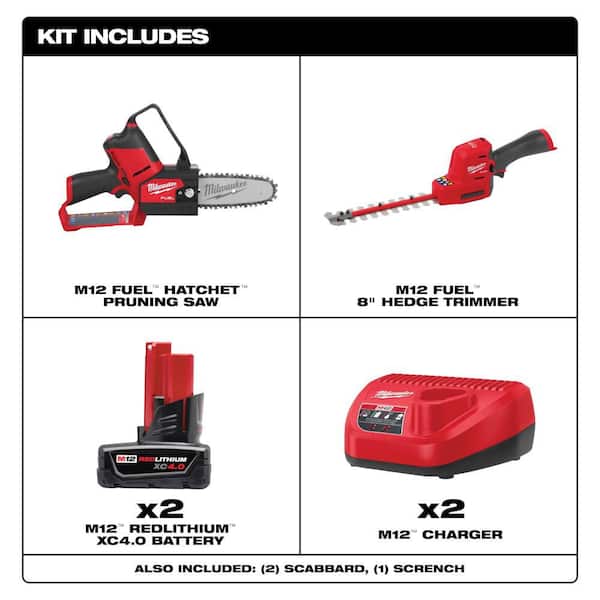 M12 FUEL 8 in. 12V Lithium-Ion Brushless Cordless Hedge Trimmer Kit and M12 FUEL 6 in. HATCHET Pruning Saw Combo Kit