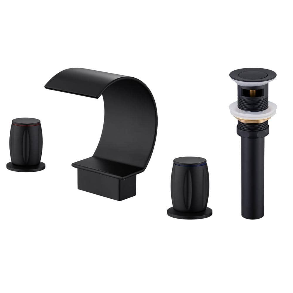 8 in. Widespread Double Handle Bathroom Sink Faucet C Arc Waterfall Spout With Pop-up Drain in Matte Black price history on PriceWatchPro
