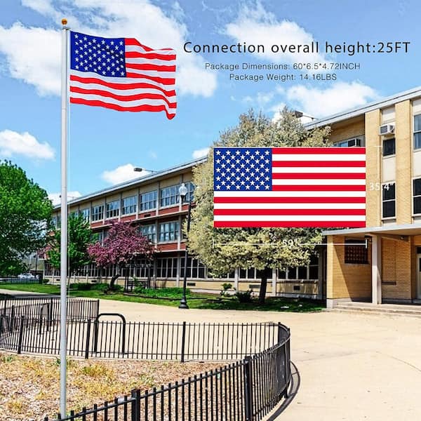 kese 25FT Telescopic Flag Pole Kit Fly 2 Flags Golden Ball Top,3x5 USA Flag Heavy Duty Residential Flagpole for Residential or Commercial Outdoor Inground Thicken Adjustable Height Aluminum Pole 