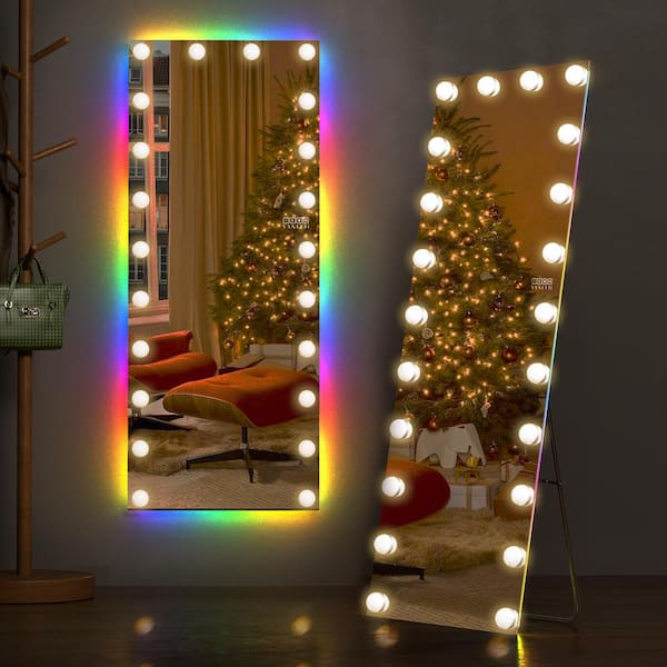 26 in. W x 64 in. H Rectangle Frameless Full-Length Bluetooth RGB LED Light Wall Mounted Large Bathroom Vanity Mirror