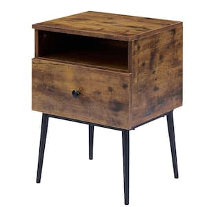 Modern Night Stand, Square End Side Table with Drawer and Storage Space for Sofa Couch, Living Room and Bedroom, Brown