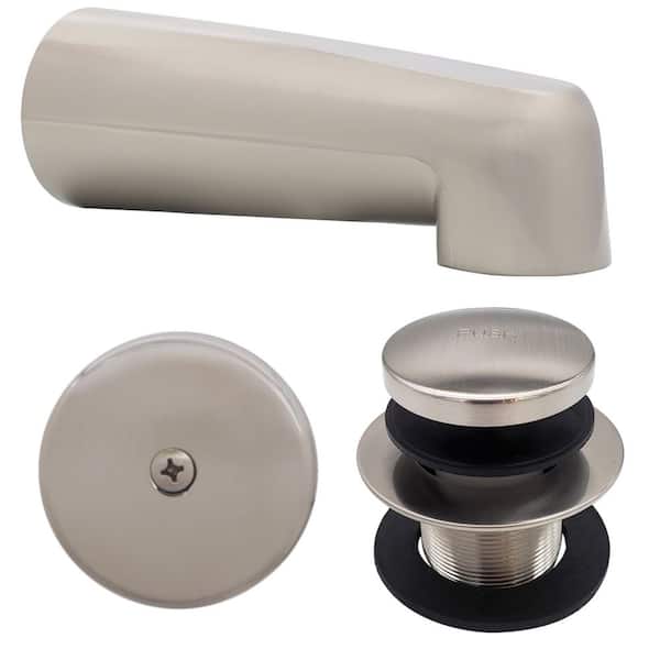 Westbrass Universal Fit 7 in. Wall Mount Tub Spout and Tip-Toe Drain Trim Kit in Satin Nickel