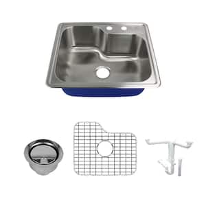 Meridian All-In-One Drop-In Stainless Steel 25 in. 2-Hole Single Bowl Kitchen Sink in Brushed Stainless Steel
