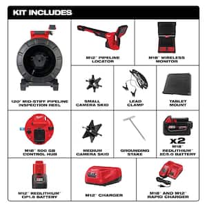 M18 18-Volt Lithium-Ion Cordless 120 ft. Inspection System Image Reel Kit, M18 Monitor and M12 Locator Kit (3-Tool)