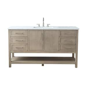 Oliver 60 in. W Bath Vanity in Vintage Gray with Engineered Stone Top in Arabescato with White Sink