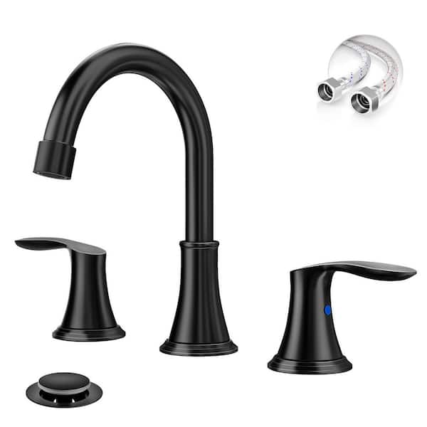8 in. Matte Black Bathroom Faucet, 3-Holes 2-Handles Modern Bathroom Sink Faucet with Metal Pop-Up Drain.
