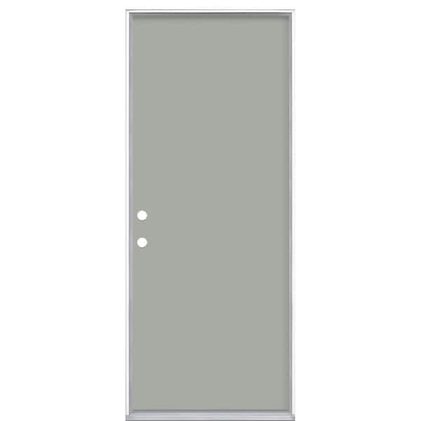 Masonite 32 in. x 80 in. Flush Right-Hand Inswing Silver Clouds Painted Steel Prehung Front Exterior Door No Brickmold