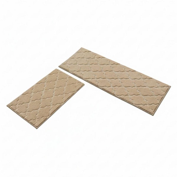 Beige 48 in. x 20 in. Indoor Soft Washable Absorbent Kitchen Mats 2 Piece