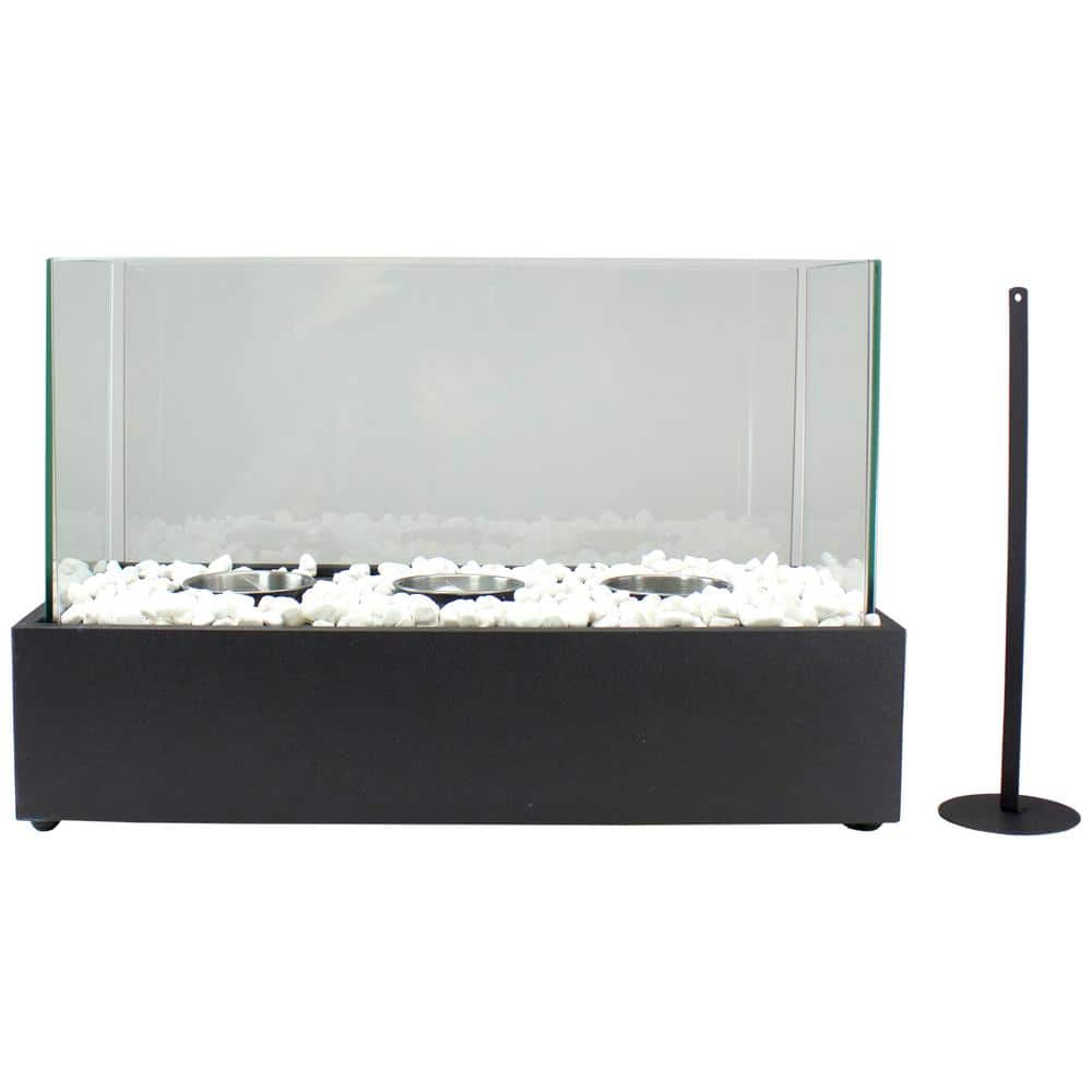 Black Bio Ethanol Ventless Tabletop Triple Fireplace with Glass Panels