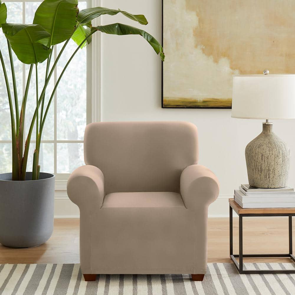 Sure-Fit Hampstead Stretch Velvet Sable Polyester Chair Slipcover