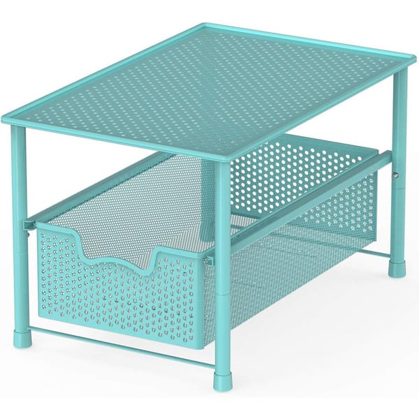 Turquoise 10.8 in. x 10.3 in. Metal Modern Sliding Desk Organizer Drawer