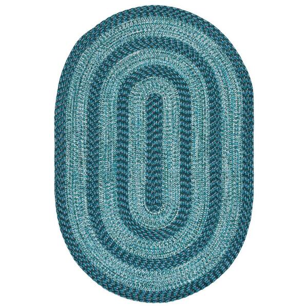 Braided 4 x 6 Blue/Green Basket Weave Washable Oval Rug