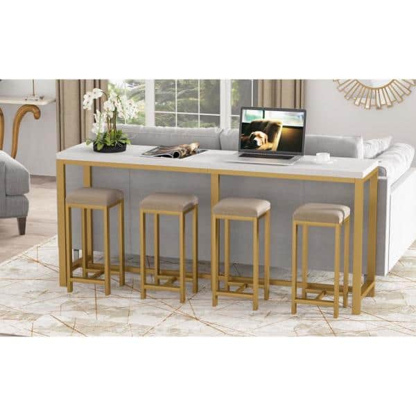 BYBLIGHT Turrella 70.9 in. Wood Gold Long Console Table, Modern Behind Sofa Couch Narrow Skinny Hallway Table