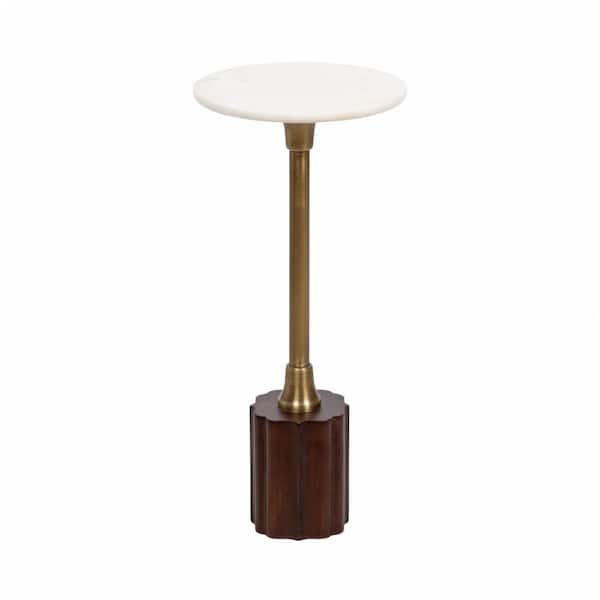 Nisha 10 in. Brown/Gold Round Marble End Table