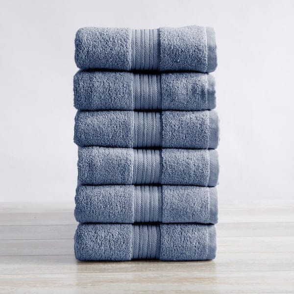 FRESHFOLDS Chambray Blue Soft Cotton Classic 6-Pack Hand Towel Set